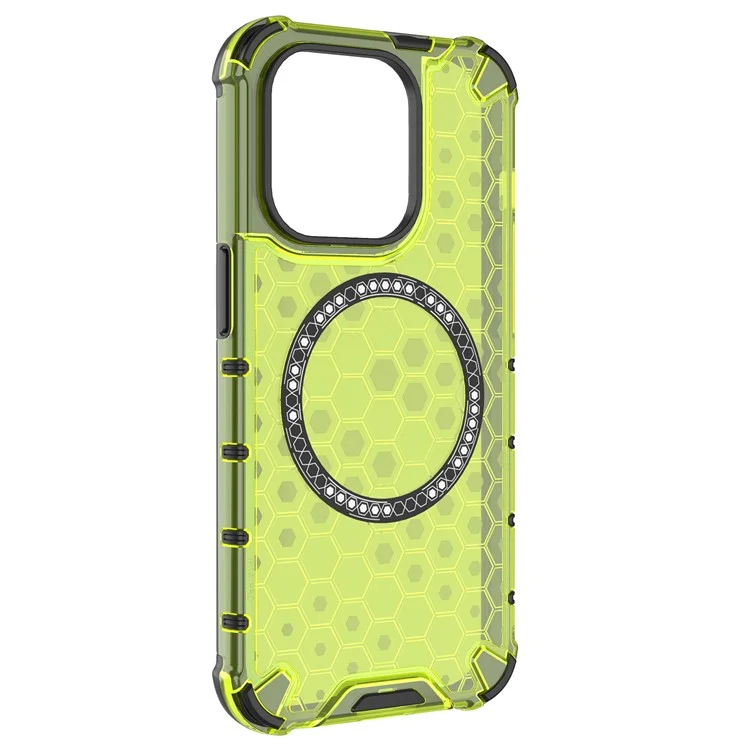 Funda magnética para iPhone 14 Pro Honeycomb Design TPU+PC Back Cover - Verde