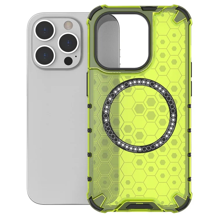 Funda magnética para iPhone 14 Pro Honeycomb Design TPU+PC Back Cover - Verde