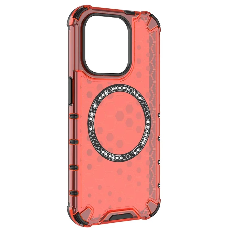 For iPhone 15 Pro Max Case Compatible with MagSafe Honeycomb Texture TPU+PC Phone Cover - Red