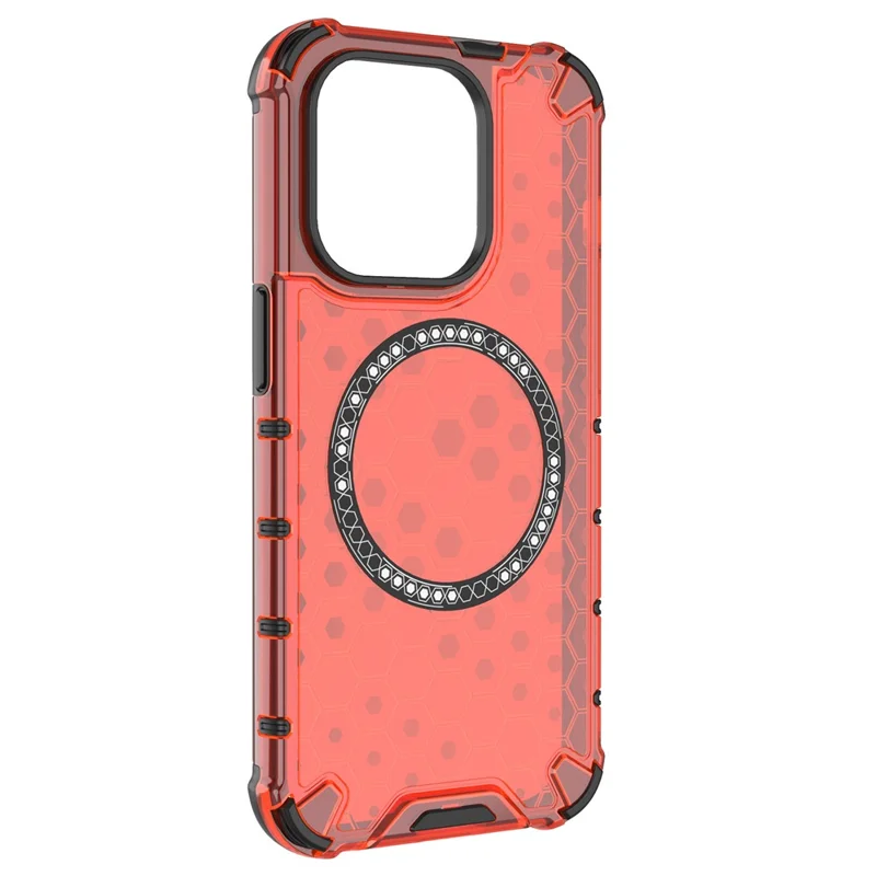 For iPhone 13 Pro Magnetic Case Honeycomb Design Thickened Corners TPU+PC Phone Cover - Red