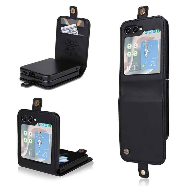 YIKATU YK-001 Para Samsung Galaxy Z Flip6 5G Funda Funda de Teléfono de Cuero con Ranuras para Tarjetas - Negro