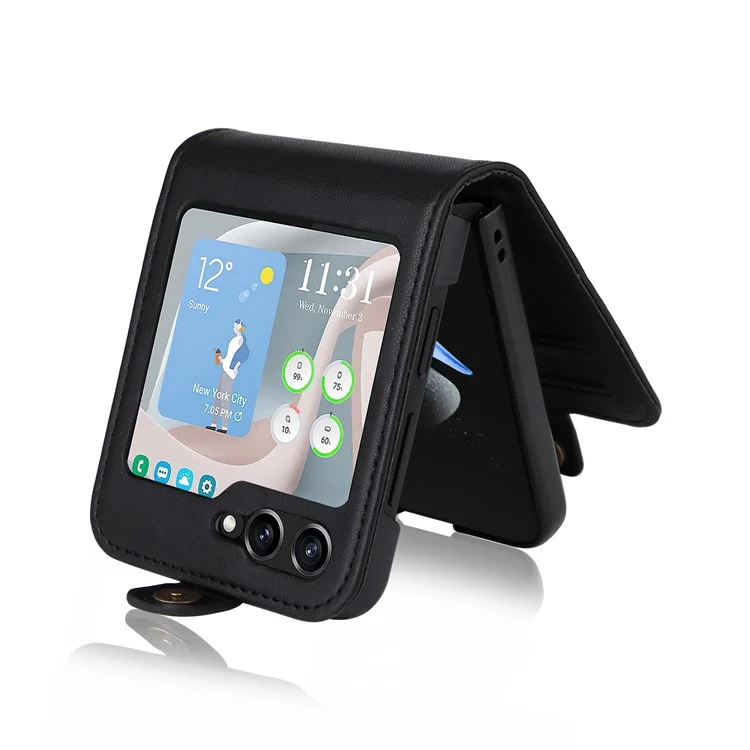 YIKATU YK-001 Para Samsung Galaxy Z Flip6 5G Funda Funda de Teléfono de Cuero con Ranuras para Tarjetas - Negro