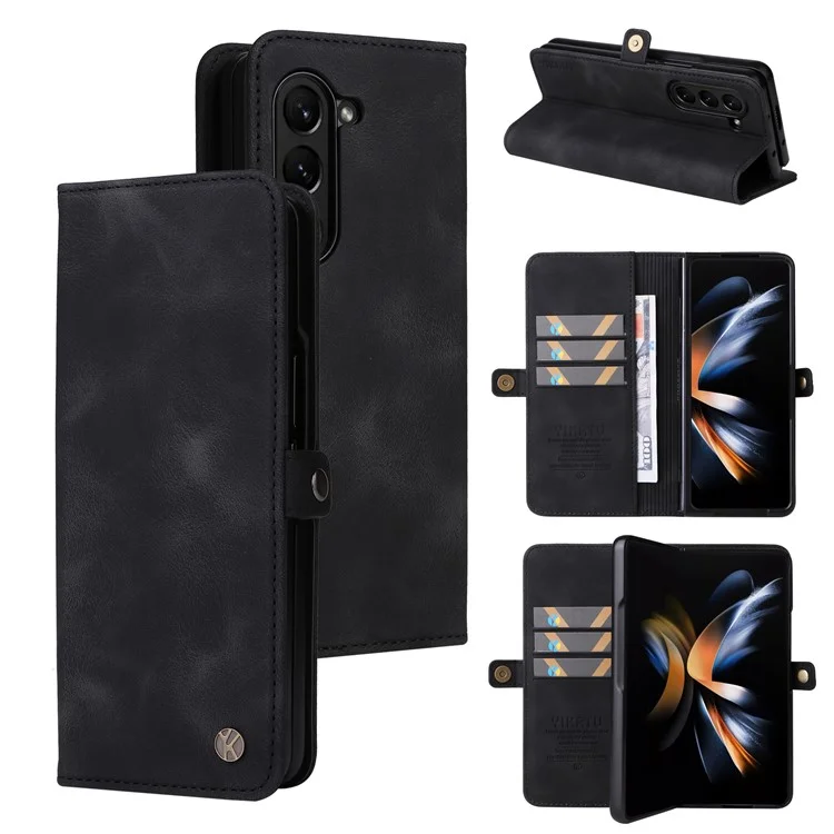 YIKATU YK-002 für Samsung Galaxy Z Fold6 5G-Hülle, PU-Leder, Haptik-Telefon-Cover - Schwarz