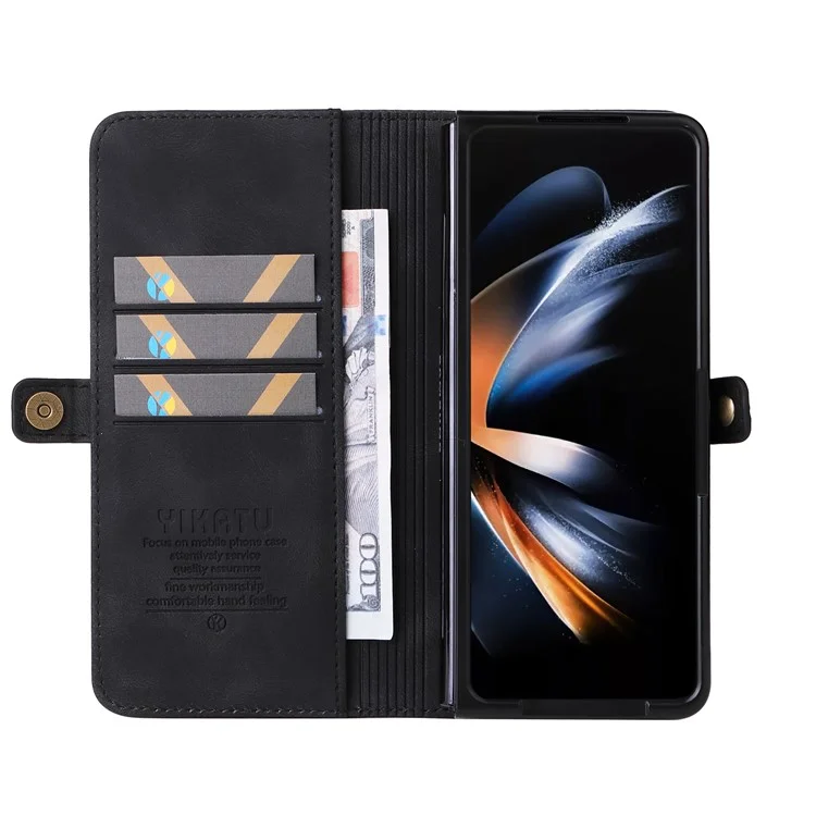YIKATU YK-002 für Samsung Galaxy Z Fold6 5G-Hülle, PU-Leder, Haptik-Telefon-Cover - Schwarz