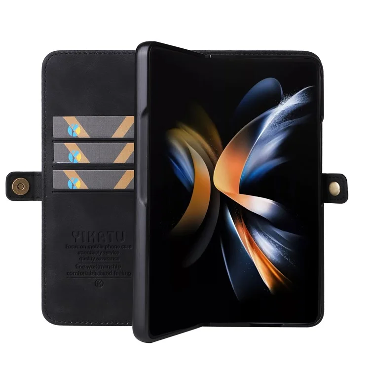 YIKATU YK-002 für Samsung Galaxy Z Fold6 5G-Hülle, PU-Leder, Haptik-Telefon-Cover - Schwarz