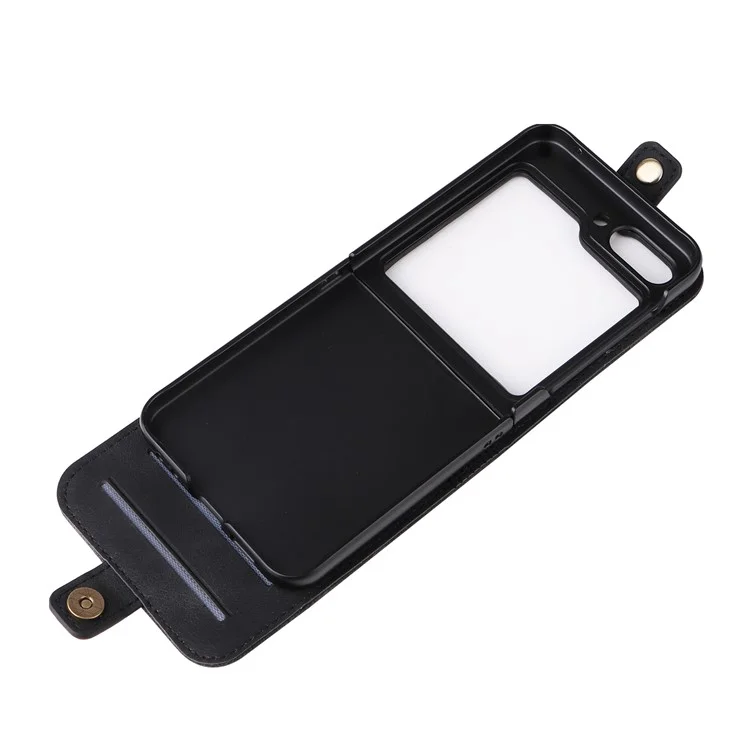 YIKATU YK-002 Para Samsung Galaxy Z Flip6 5G Capa Suporte para Cartões Pele de PU Capa de Telefone Toque de Pele - Preto