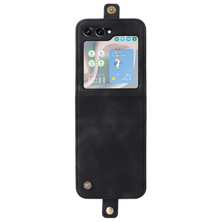 YIKATU YK-002 Para Samsung Galaxy Z Flip6 5G Capa Suporte para Cartões Pele de PU Capa de Telefone Toque de Pele - Preto
