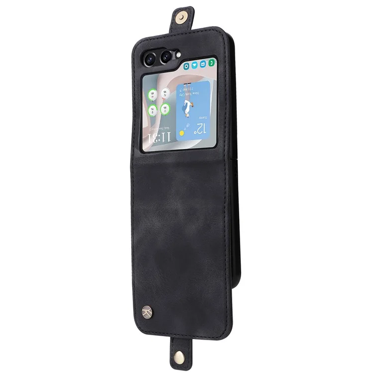 YIKATU YK-002 Para Samsung Galaxy Z Flip6 5G Capa Suporte para Cartões Pele de PU Capa de Telefone Toque de Pele - Preto