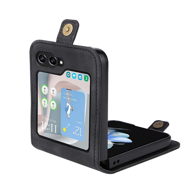 YIKATU YK-002 Para Samsung Galaxy Z Flip6 5G Capa Suporte para Cartões Pele de PU Capa de Telefone Toque de Pele - Preto