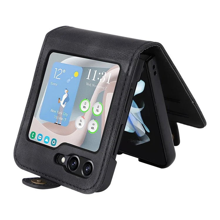 YIKATU YK-002 Para Samsung Galaxy Z Flip6 5G Capa Suporte para Cartões Pele de PU Capa de Telefone Toque de Pele - Preto