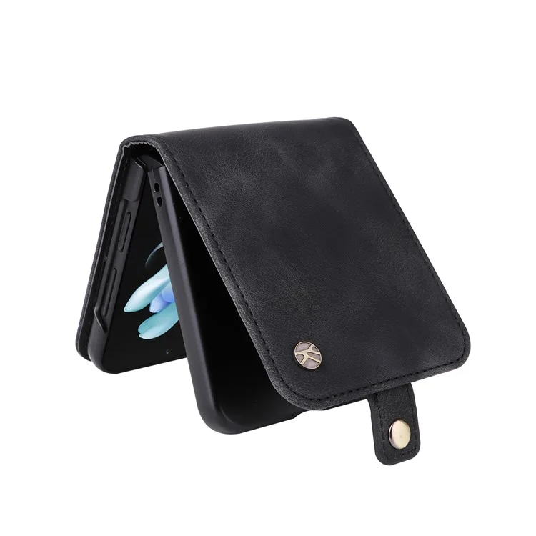 YIKATU YK-002 Para Samsung Galaxy Z Flip6 5G Capa Suporte para Cartões Pele de PU Capa de Telefone Toque de Pele - Preto