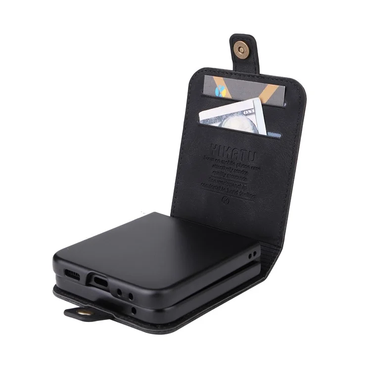 YIKATU YK-002 Para Samsung Galaxy Z Flip6 5G Capa Suporte para Cartões Pele de PU Capa de Telefone Toque de Pele - Preto