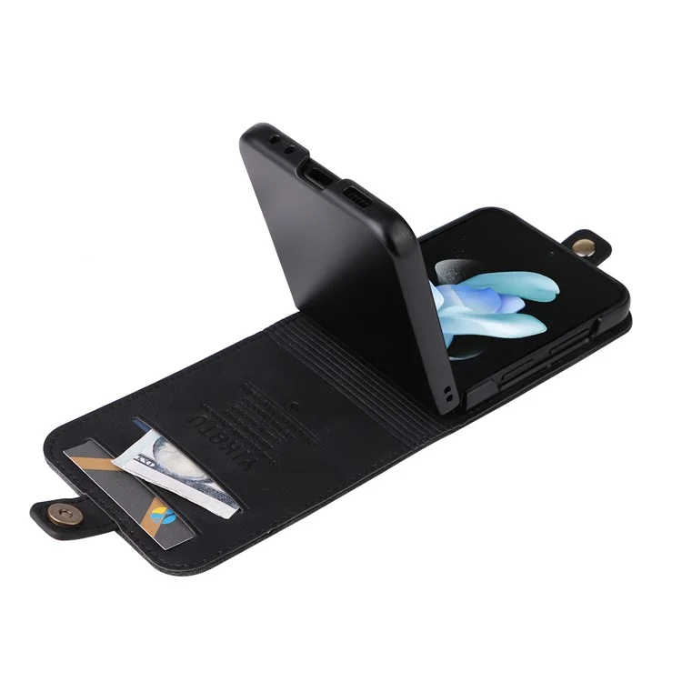 YIKATU YK-002 Para Samsung Galaxy Z Flip6 5G Capa Suporte para Cartões Pele de PU Capa de Telefone Toque de Pele - Preto