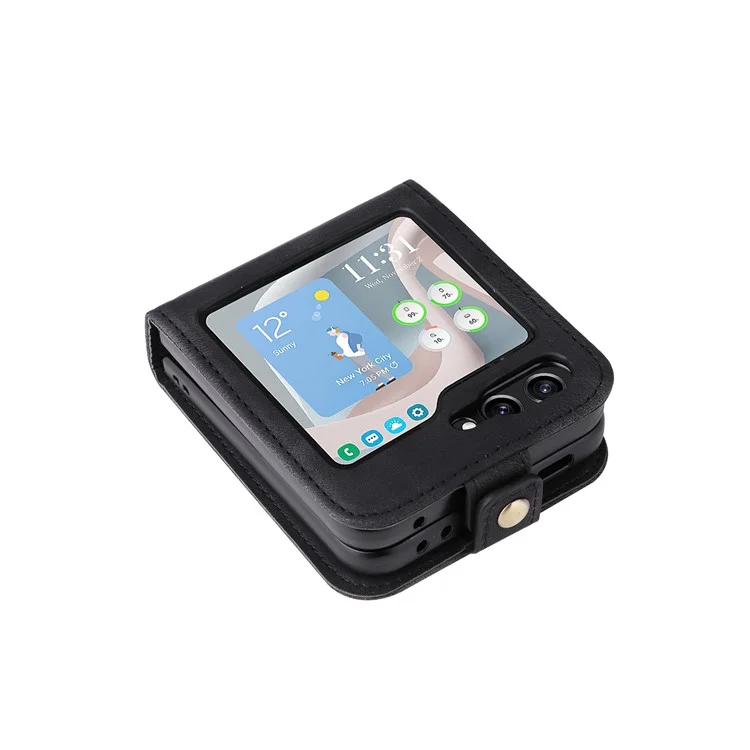 YIKATU YK-002 Para Samsung Galaxy Z Flip6 5G Capa Suporte para Cartões Pele de PU Capa de Telefone Toque de Pele - Preto