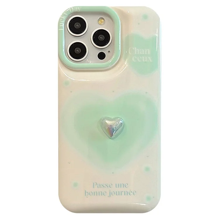 For iPhone 14 Pro Max Case 3D Aesthetic Love Heart TPU Phone Cover - White