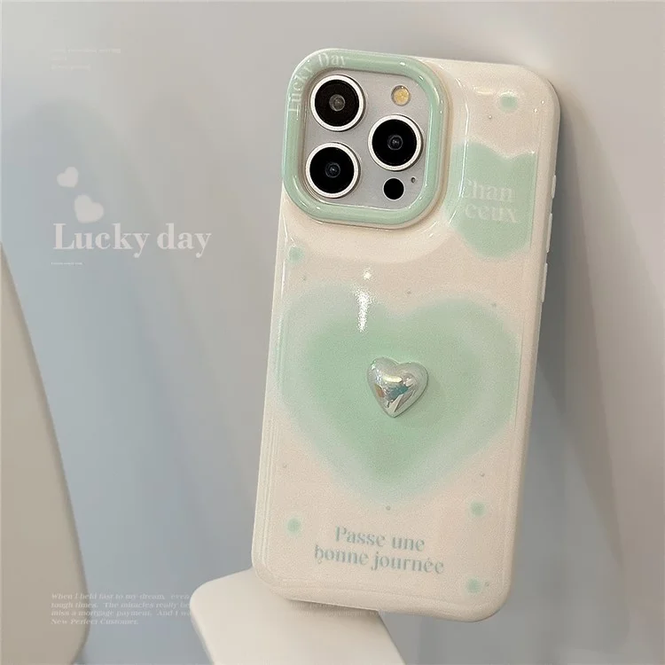 For iPhone 14 Pro Max Case 3D Aesthetic Love Heart TPU Phone Cover - White