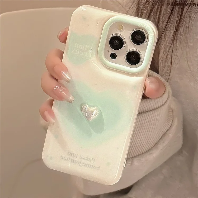 For iPhone 14 Pro Max Case 3D Aesthetic Love Heart TPU Phone Cover - White