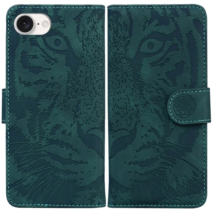 For iPhone 16e Case Wallet Style Tiger Pattern PU Leather Phone Cover - Green
