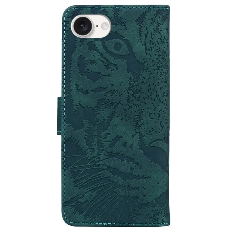 For iPhone 16e Case Wallet Style Tiger Pattern PU Leather Phone Cover - Green