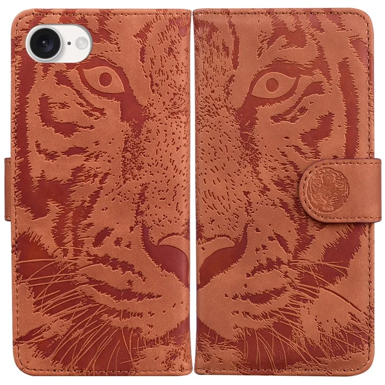 Per iPhone SE (2024) Custodia Wallet Style Tiger Pattern PU Leather Phone Cover - Marrone