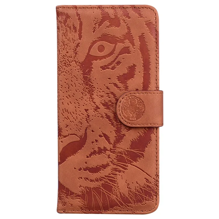 Per iPhone SE (2024) Custodia Wallet Style Tiger Pattern PU Leather Phone Cover - Marrone