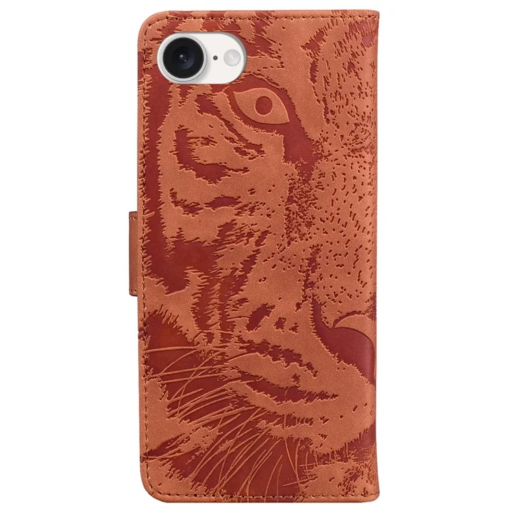 Per iPhone SE (2024) Custodia Wallet Style Tiger Pattern PU Leather Phone Cover - Marrone
