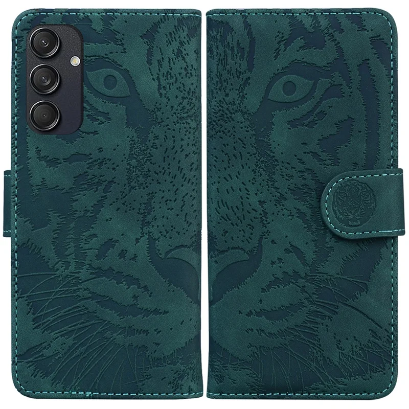 For Samsung Galaxy M55 5G / C55 5G / F55 5G Case Tiger Pattern PU Leather Shockproof Flip Phone Cover - Green