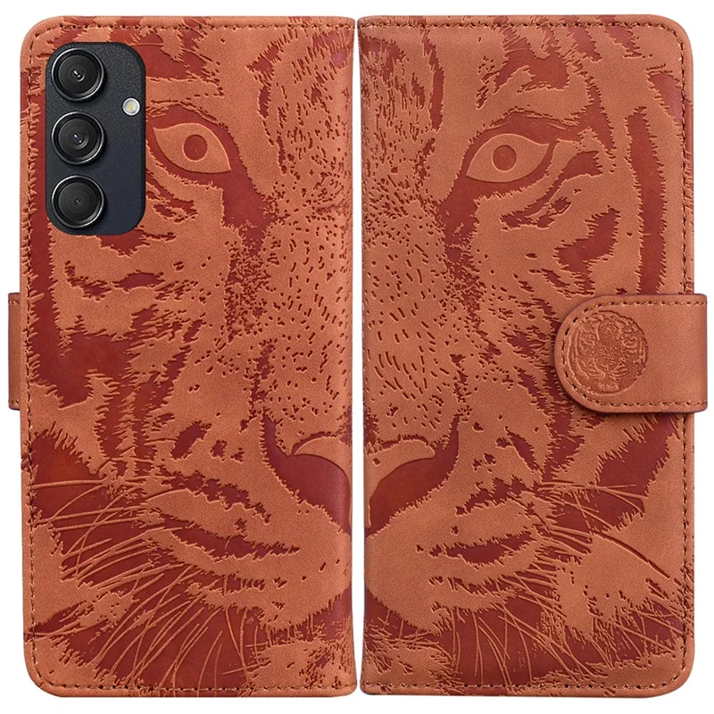 For Samsung Galaxy M55 5G / C55 5G / F55 5G Case Tiger Pattern PU Leather Shockproof Flip Phone Cover - Brown
