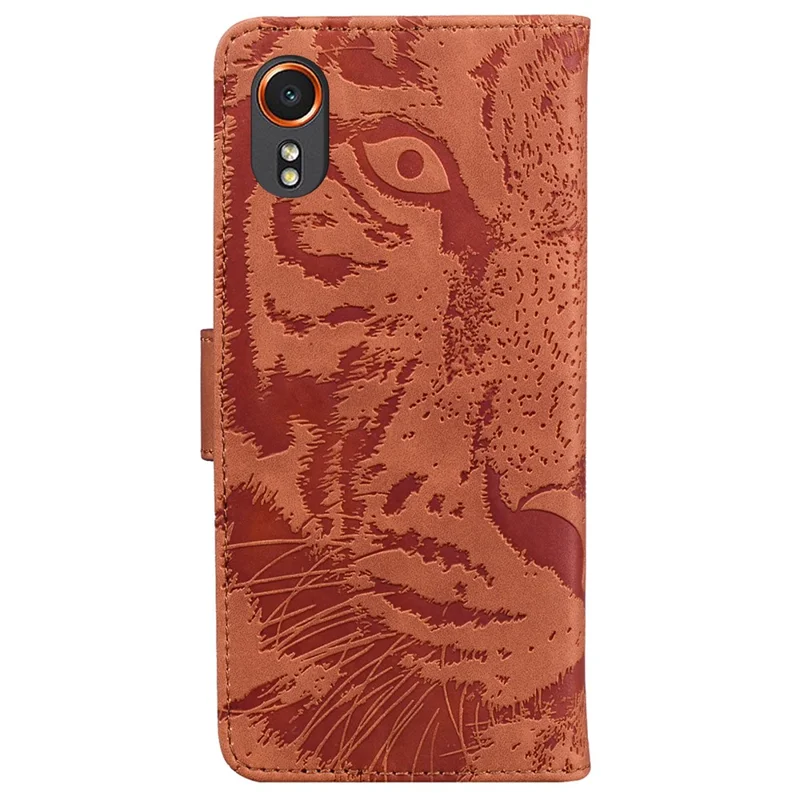 For Samsung Galaxy Xcover7 Case Wallet Tiger Pattern PU Leather Folio Phone Cover - Brown