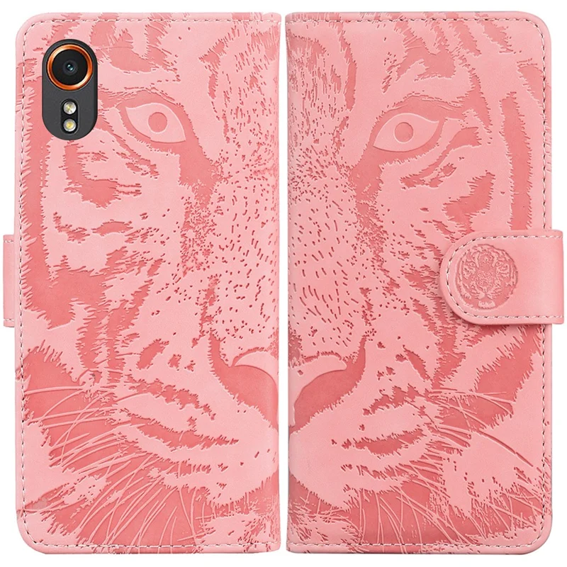 For Samsung Galaxy Xcover7 Case Wallet Tiger Pattern PU Leather Folio Phone Cover - Pink
