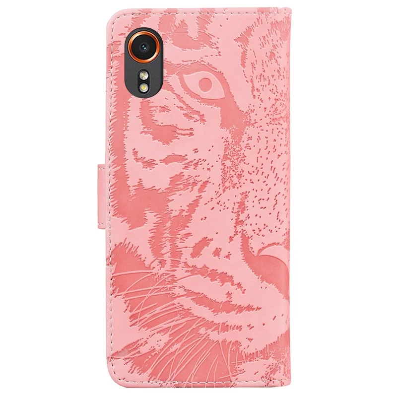 For Samsung Galaxy Xcover7 Case Wallet Tiger Pattern PU Leather Folio Phone Cover - Pink