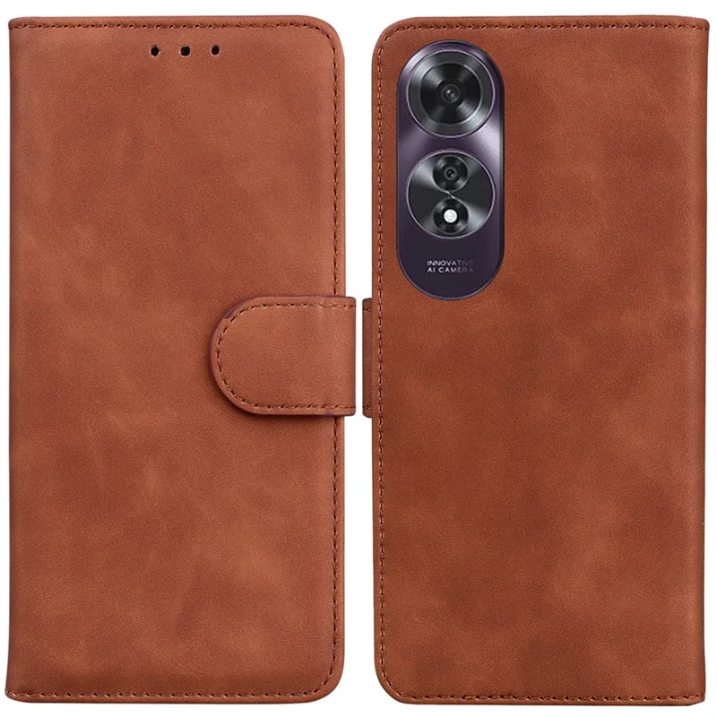 For Oppo A60 4G Case Magnetic Clasp Solid Color Leather Phone Cover - Brown