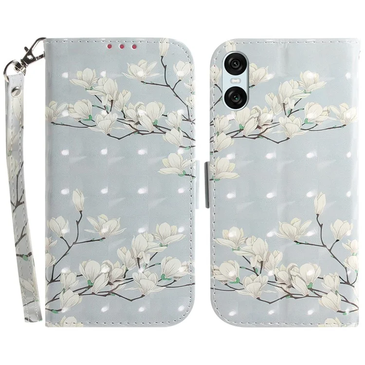 Für Sony Xperia 5 VI Ledergeldbörse Handyhülle Muster Bedrucken Cover mit Riemen - Magnolie