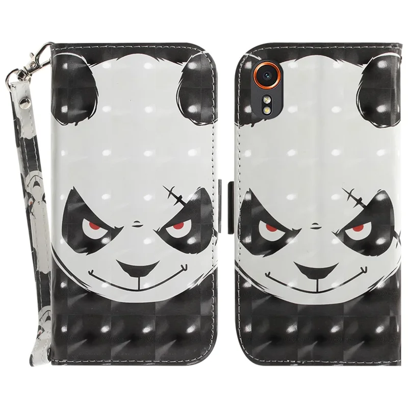 For Samsung Galaxy Xcover7 Wallet Case PU Leather Pattern Print Phone Cover with Strap - Angry Panda
