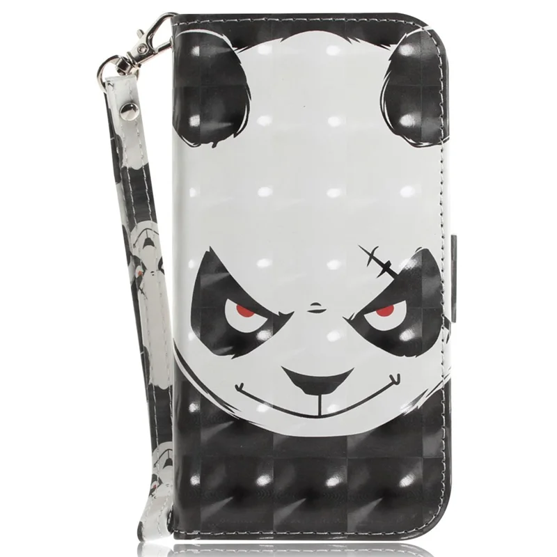 For Samsung Galaxy Xcover7 Wallet Case PU Leather Pattern Print Phone Cover with Strap - Angry Panda