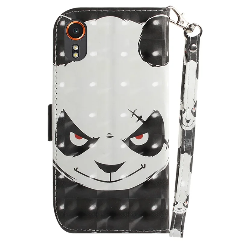 For Samsung Galaxy Xcover7 Wallet Case PU Leather Pattern Print Phone Cover with Strap - Angry Panda