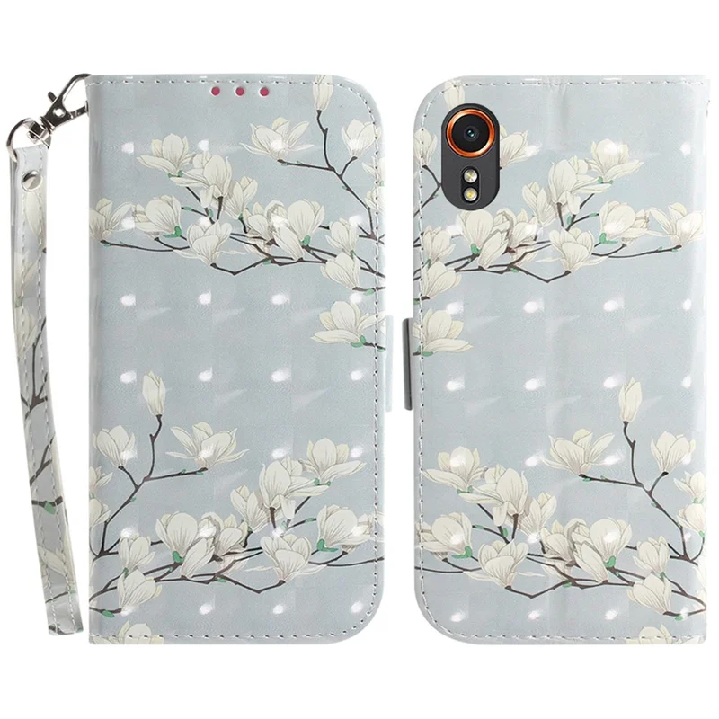 For Samsung Galaxy Xcover7 Wallet Case PU Leather Pattern Print Phone Cover with Strap - Magnolia