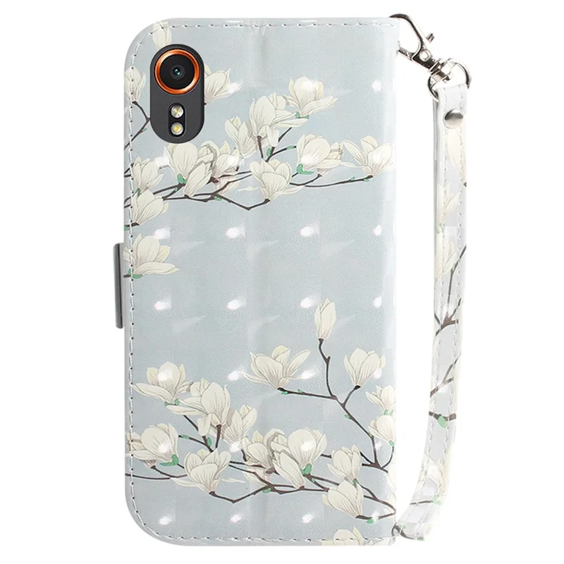 For Samsung Galaxy Xcover7 Wallet Case PU Leather Pattern Print Phone Cover with Strap - Magnolia