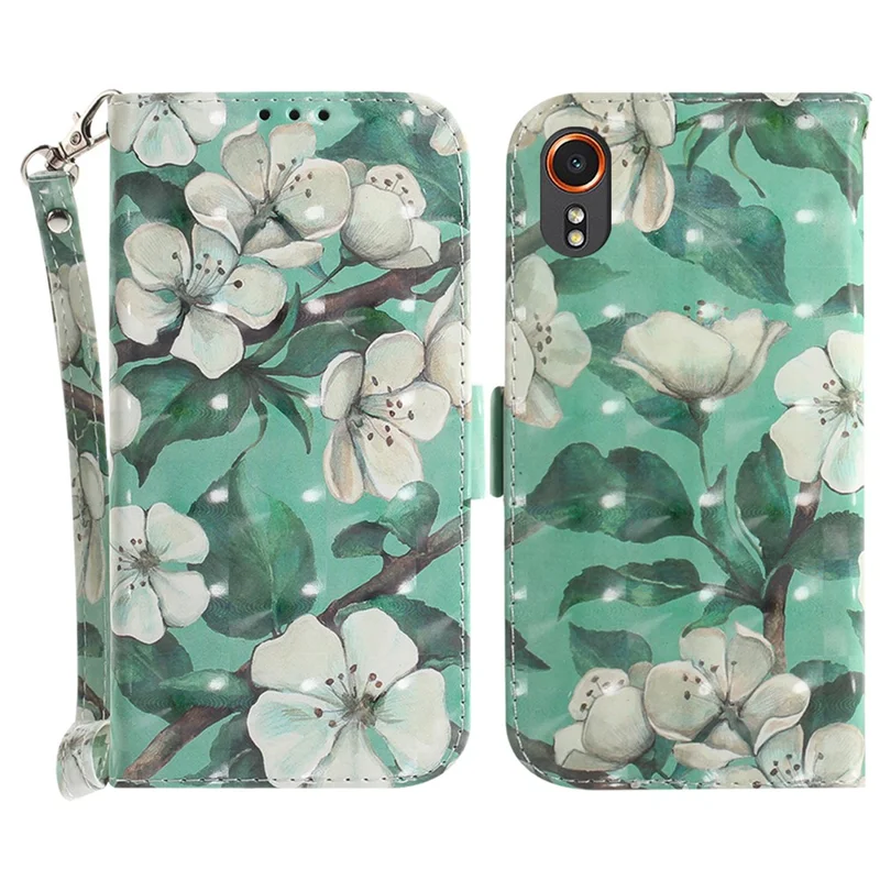 For Samsung Galaxy Xcover7 Wallet Case PU Leather Pattern Print Phone Cover with Strap - Watercolor Flowers