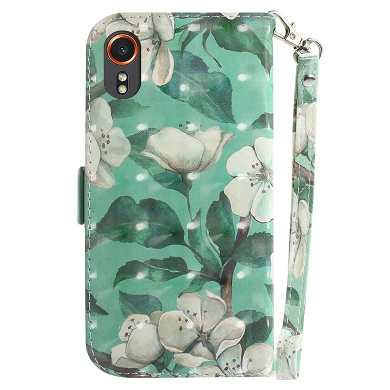 For Samsung Galaxy Xcover7 Wallet Case PU Leather Pattern Print Phone Cover with Strap - Watercolor Flowers