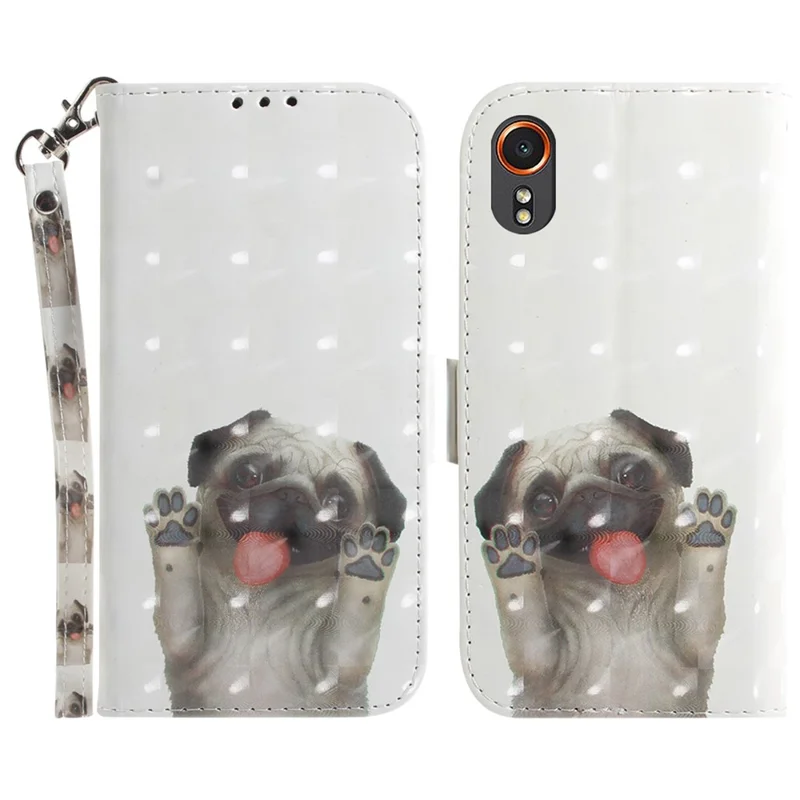 For Samsung Galaxy Xcover7 Wallet Case PU Leather Pattern Print Phone Cover with Strap - Pug