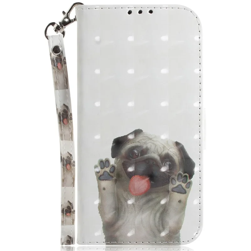 For Samsung Galaxy Xcover7 Wallet Case PU Leather Pattern Print Phone Cover with Strap - Pug
