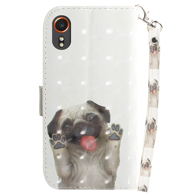 For Samsung Galaxy Xcover7 Wallet Case PU Leather Pattern Print Phone Cover with Strap - Pug
