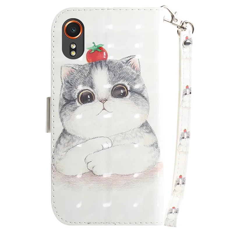 For Samsung Galaxy Xcover7 Wallet Case PU Leather Pattern Print Phone Cover with Strap - Cute Cat