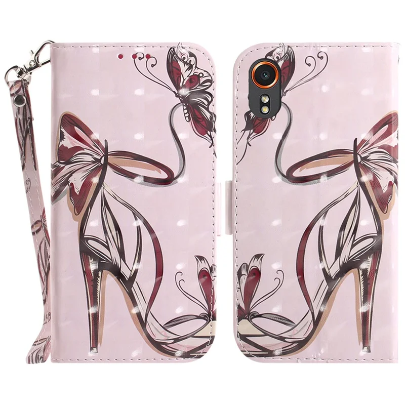 For Samsung Galaxy Xcover7 Wallet Case PU Leather Pattern Print Phone Cover with Strap - Butterfly High Heels