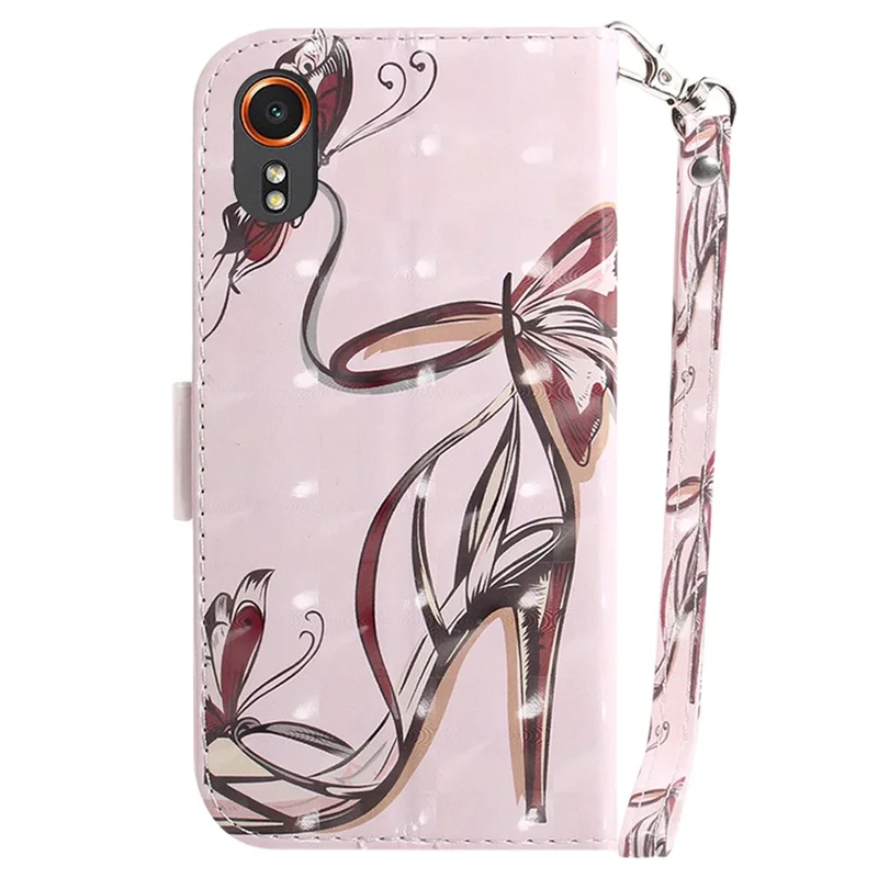 For Samsung Galaxy Xcover7 Wallet Case PU Leather Pattern Print Phone Cover with Strap - Butterfly High Heels