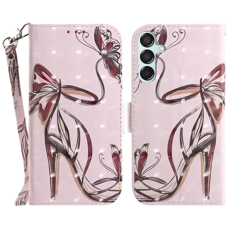 For Samsung Galaxy M15 5G / F15 5G Case 3D Printed Pattern Leather Phone Cover - Butterfly High Heels