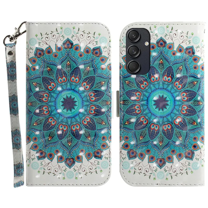For Samsung Galaxy M55 5G / C55 5G / F55 5G Case Pattern Printing Wallet Leather Phone Cover - Peacock Wreath