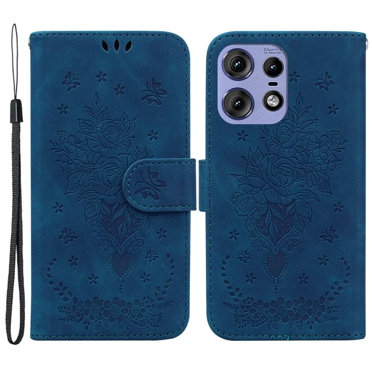 Per Motorola Edge 50 5G / Edge 50 Pro 5G Custodia in pelle PU Wallet Floral Phone Cover - Blu