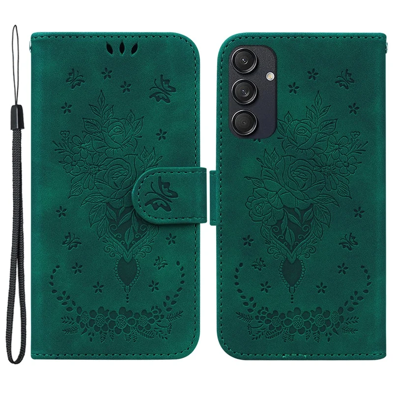 For Samsung Galaxy M55 5G / C55 5G / F55 5G Phone Case Flower Imprint PU Leather Flip Wallet Cover - Green